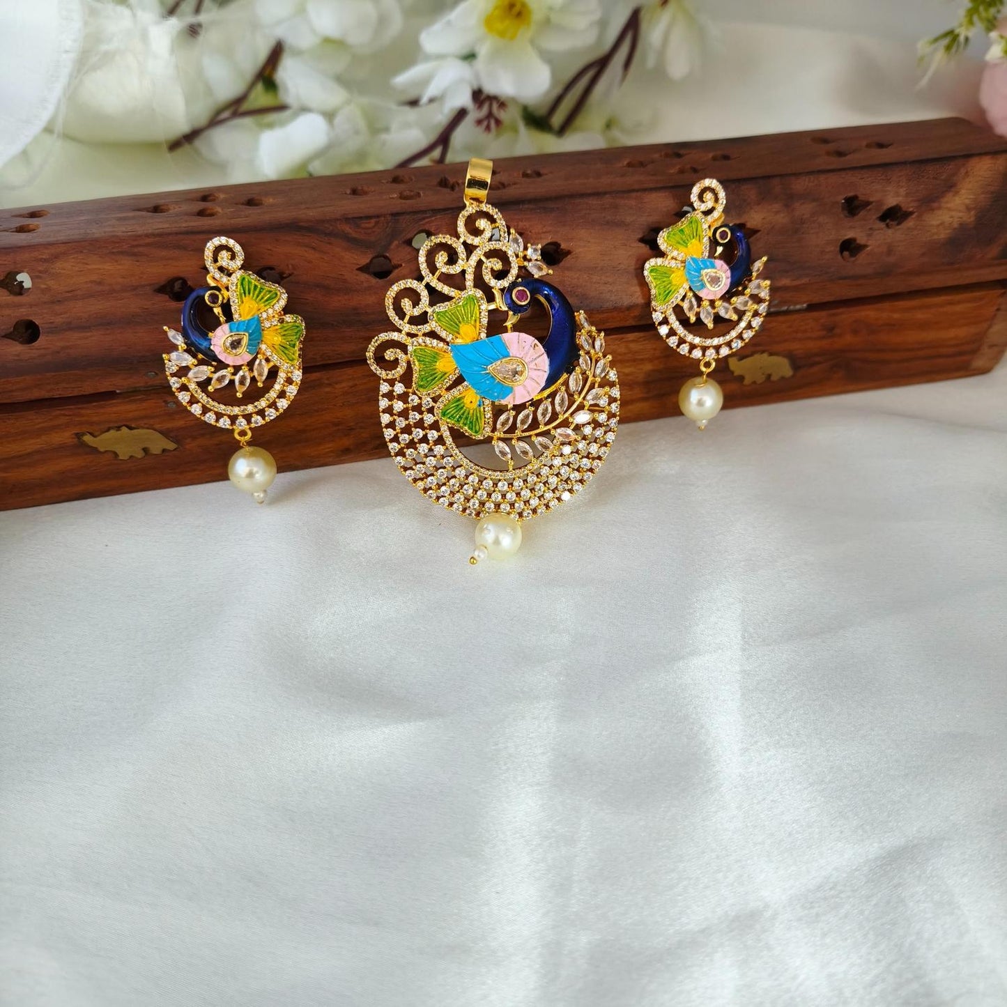 Multi colour peacock pendant