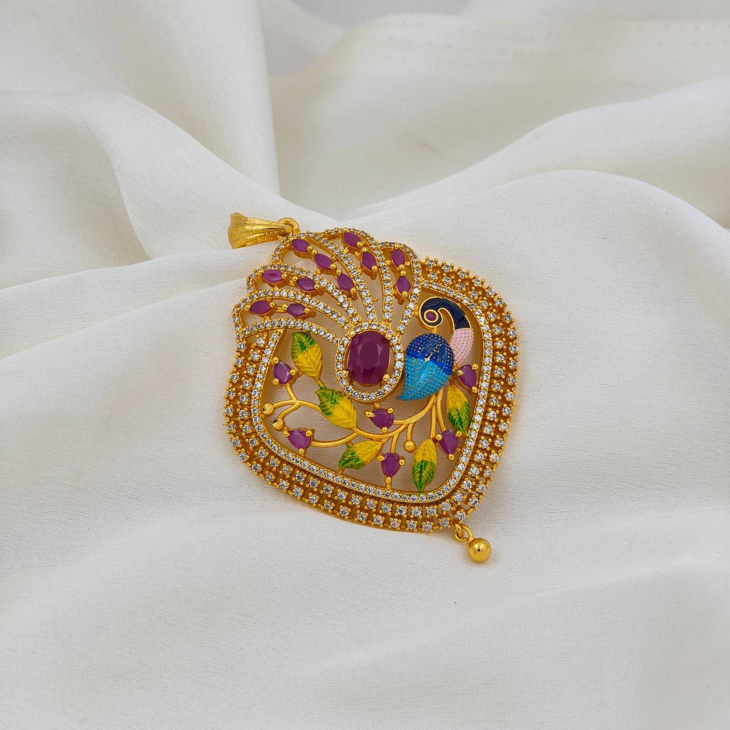 Heritage ruby stone peacock pendant