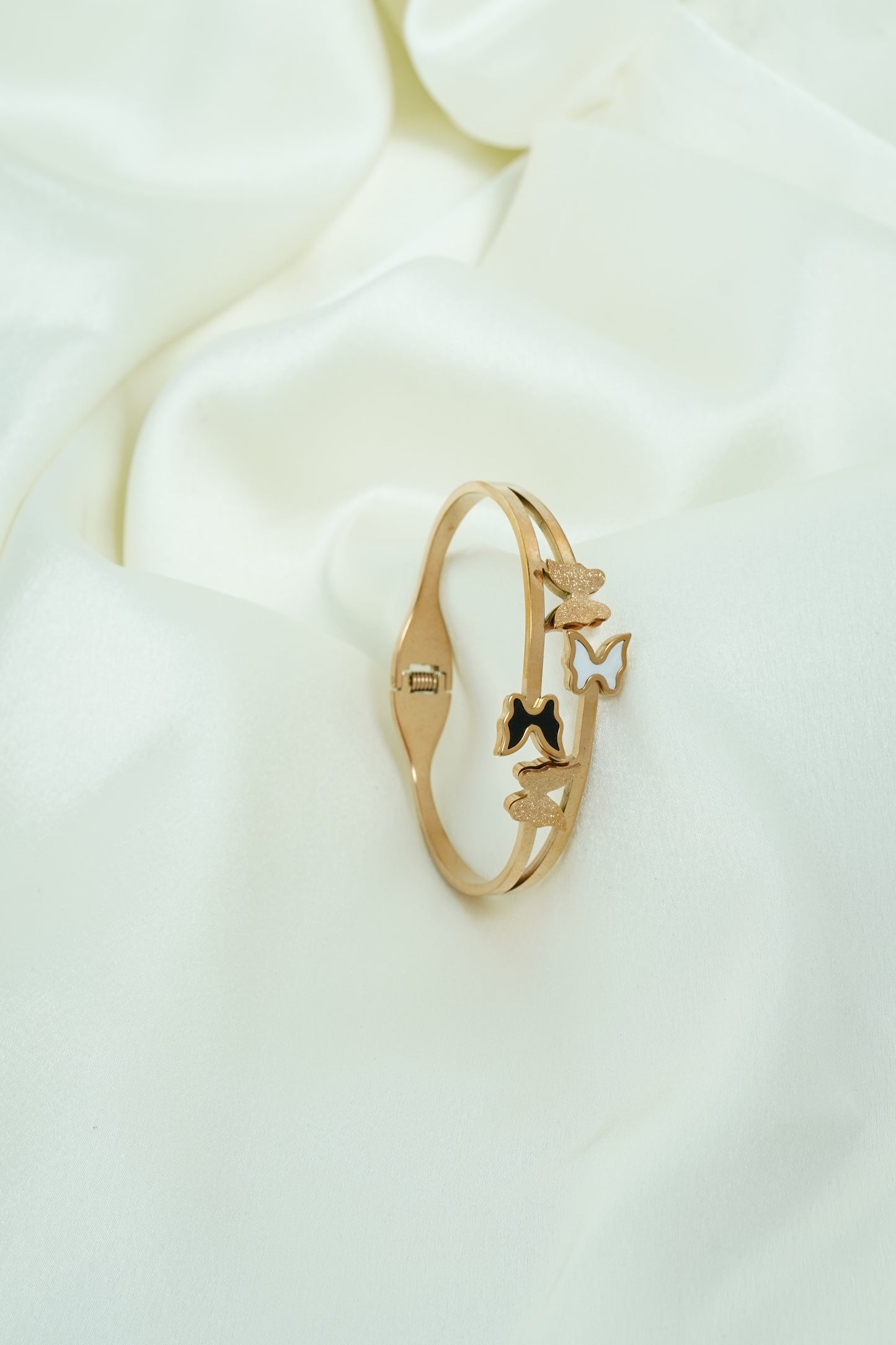 Black and white butterfly rose gold