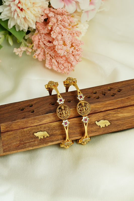 Ruby with green lakshmi flower bangle