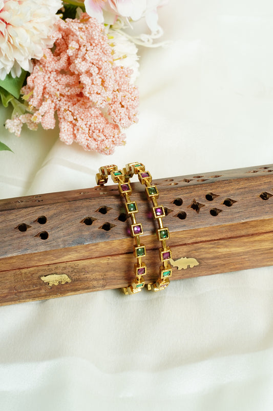Ruby & green block bangle