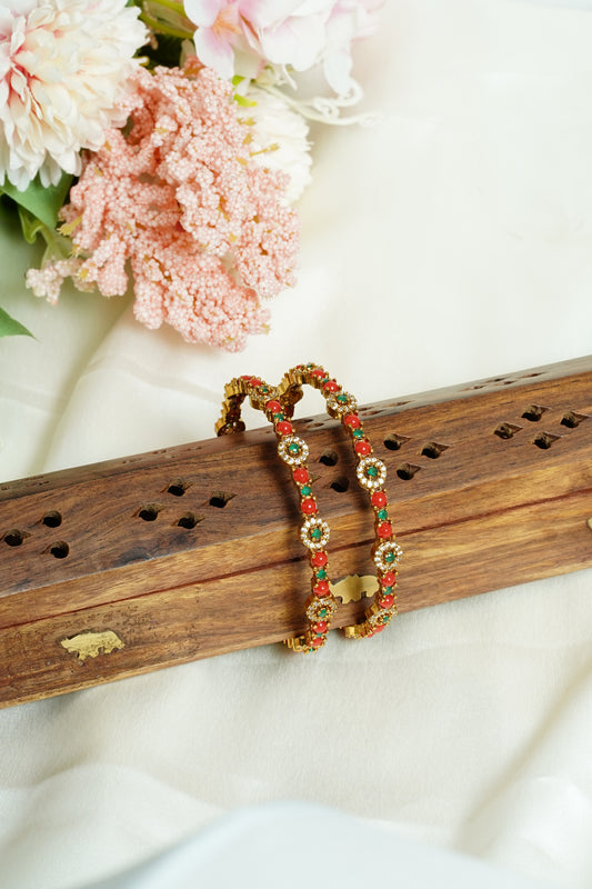 Coral with green stone bangle