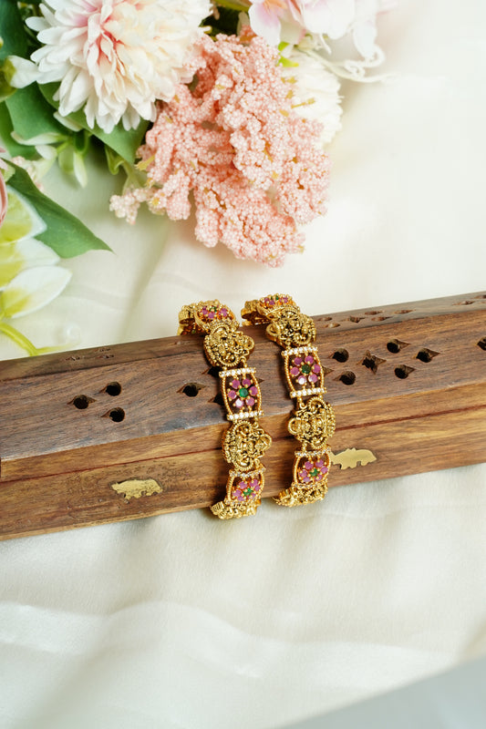 Ruby flower lakshmi bangle