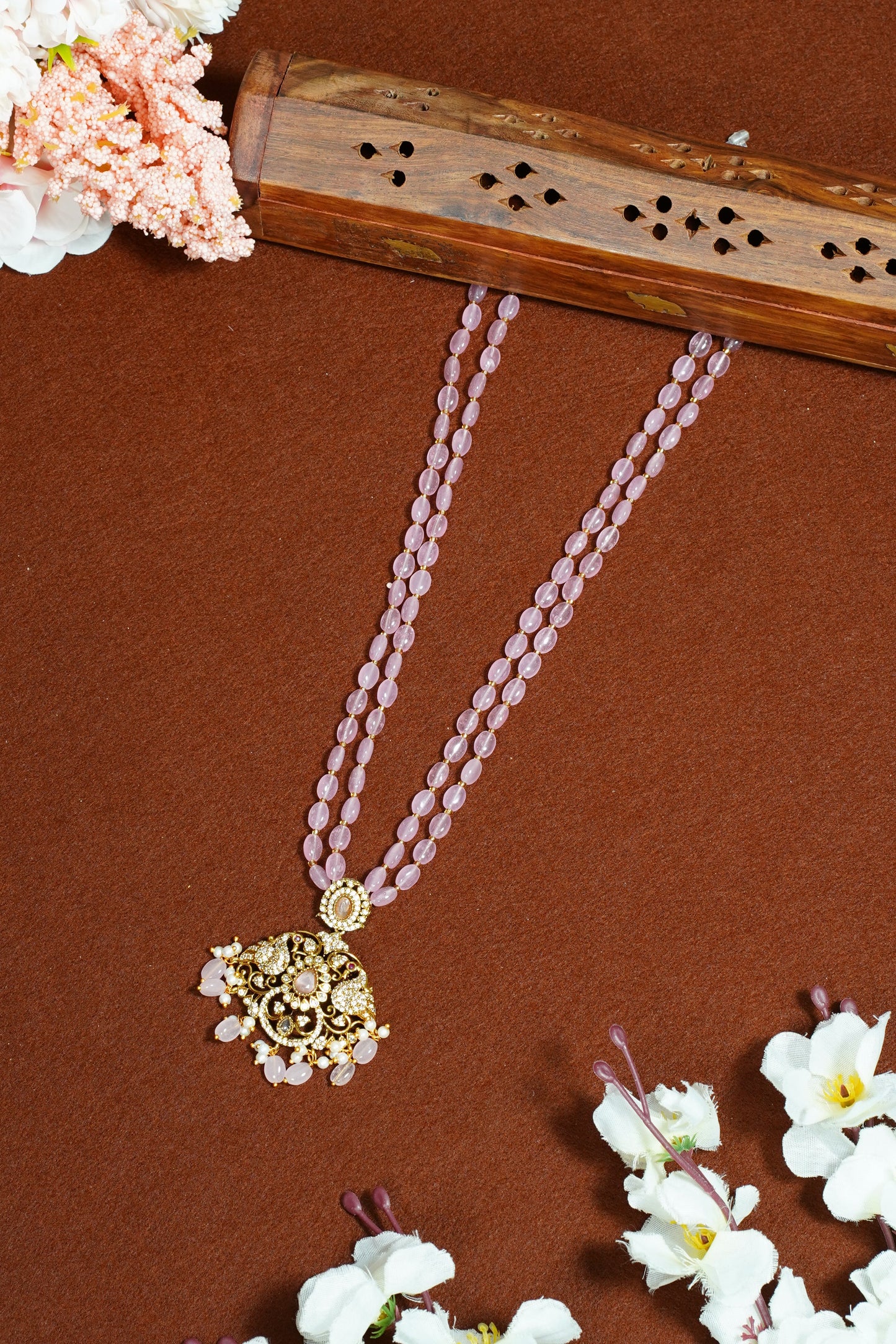 Two layer pastel peacock beads chain