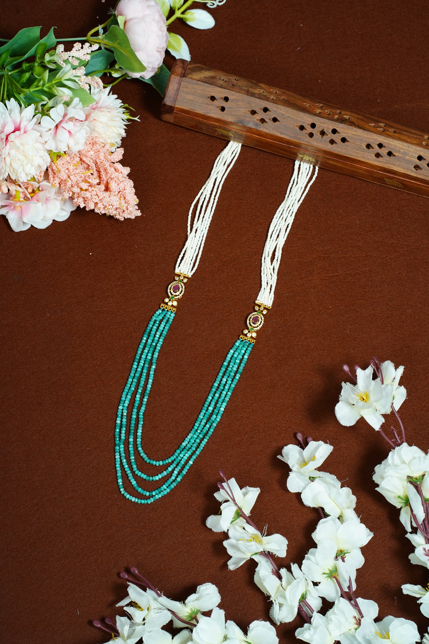 Four layer Aqua blue bead maala