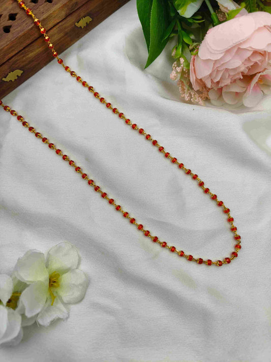 Gold bead red crystal plain chain