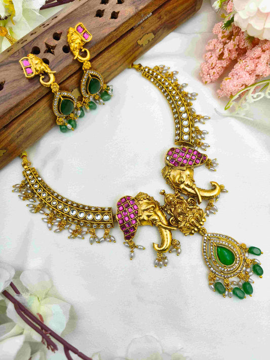 Trendy kempu elephant necklace