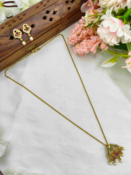 Ruby peacock pearl hanging chain