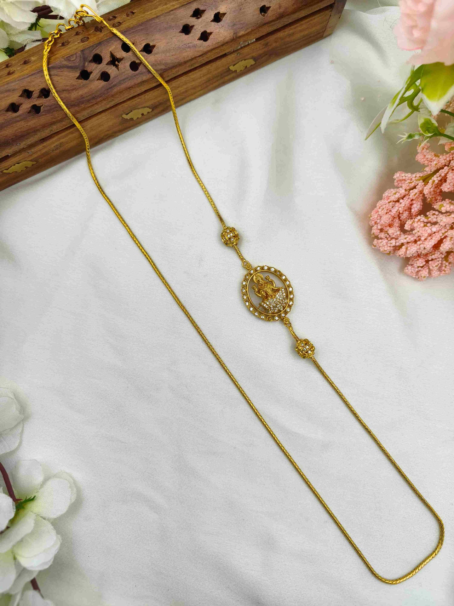 Bold Red with white nakshi ball mop chain