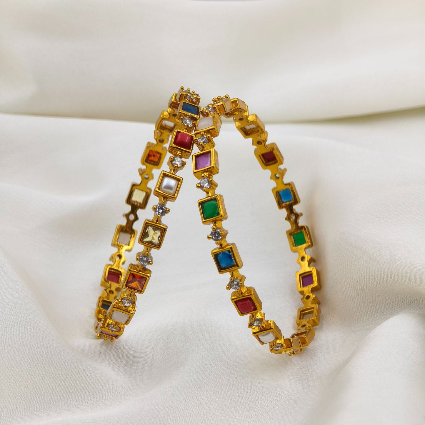 Diamond square navaratna bangle