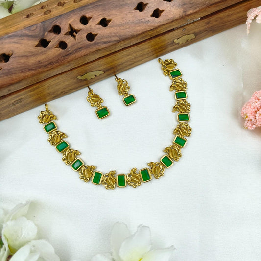 Green block peacock necklace