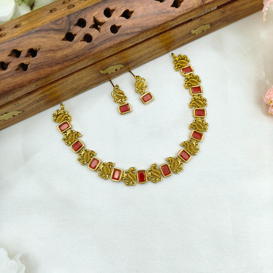 Ruby block peacock necklace