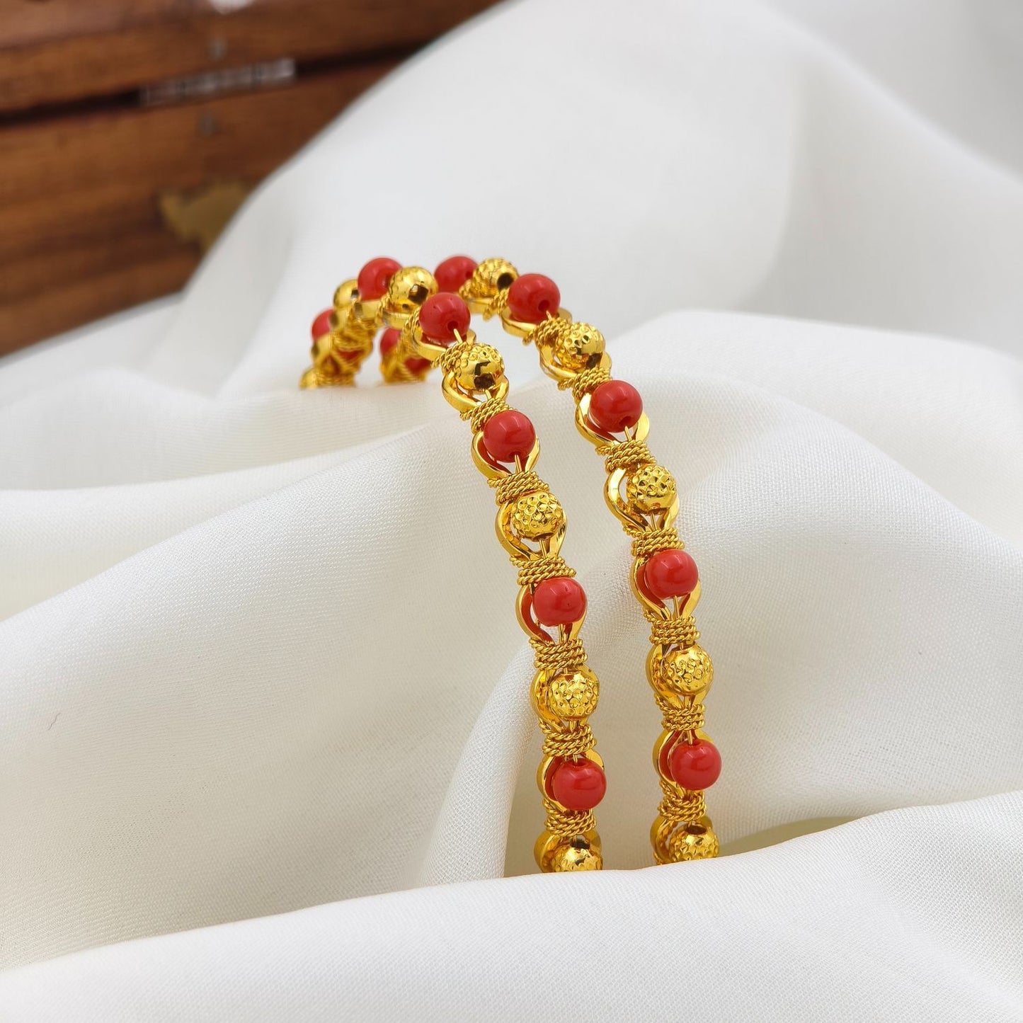 Coral gold beads bangle