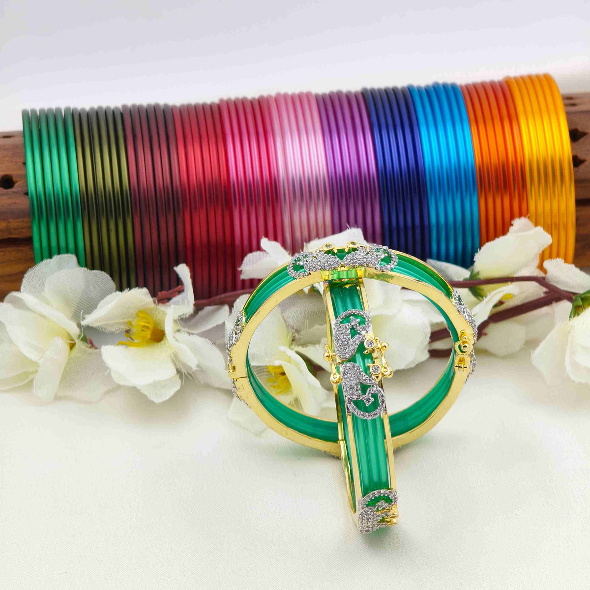 Diamond peacock changeable bangle