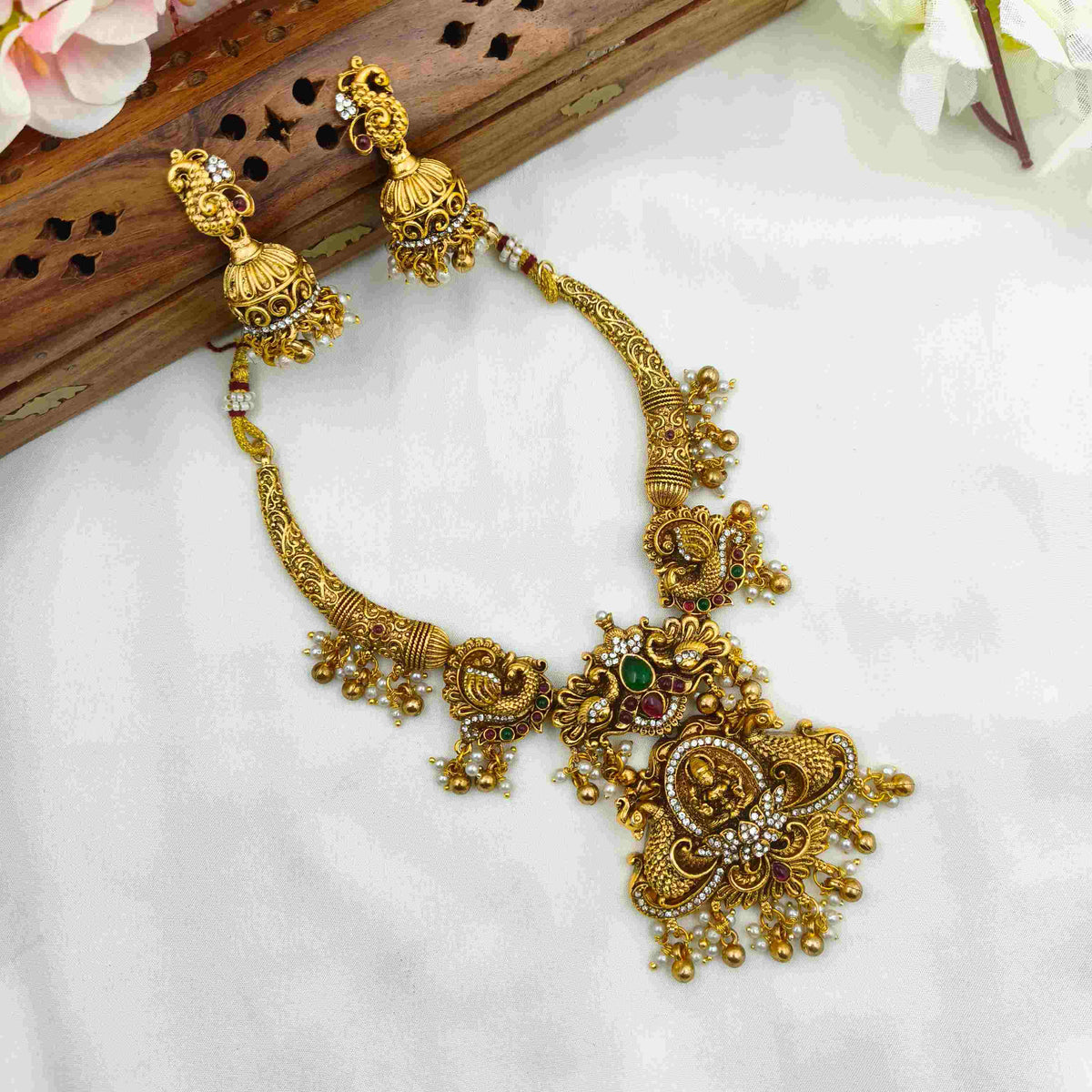 Two peacock with lakshmi necklace