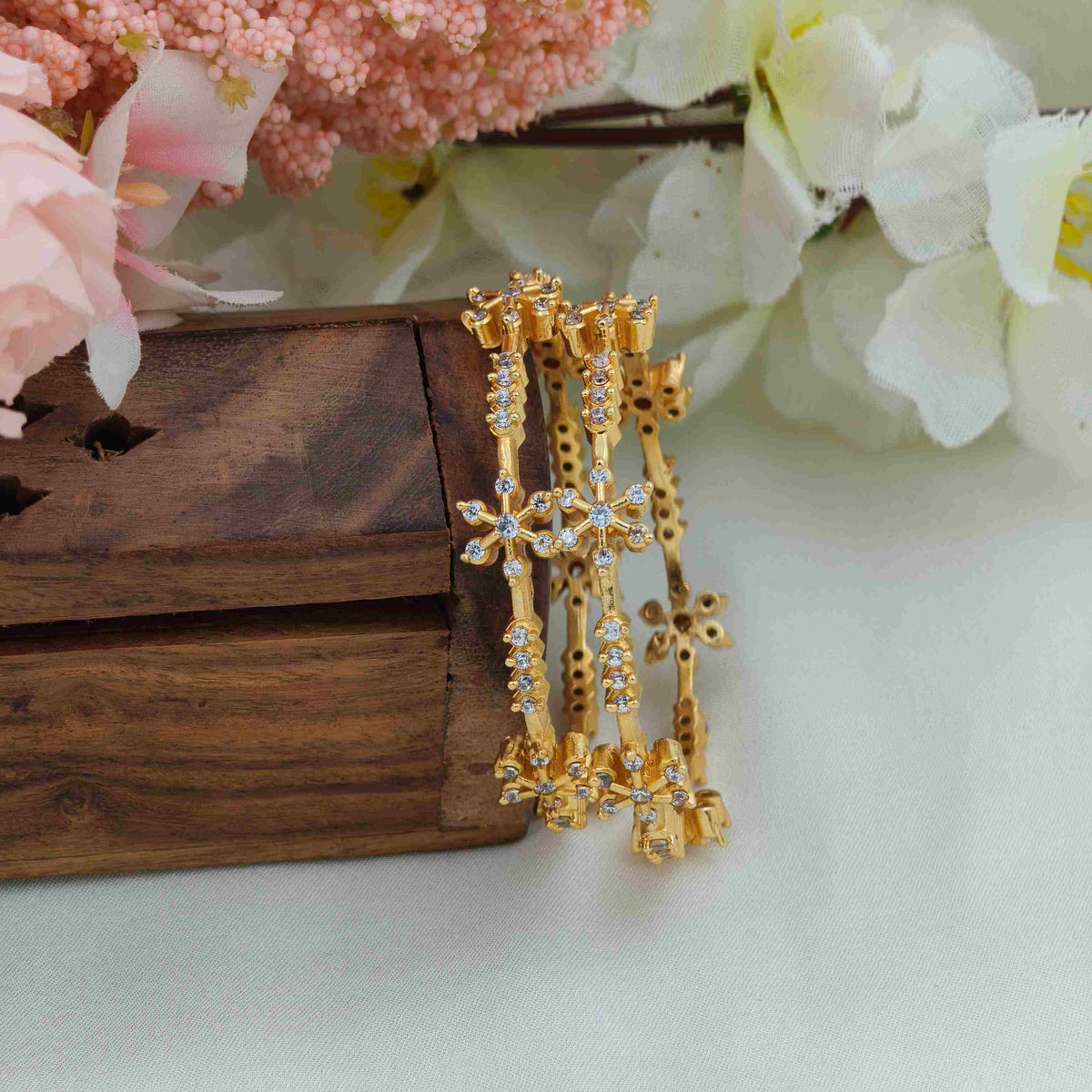 Stone diamond flower kids bangle