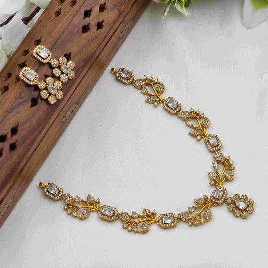 White Leaf & flora diamond necklace