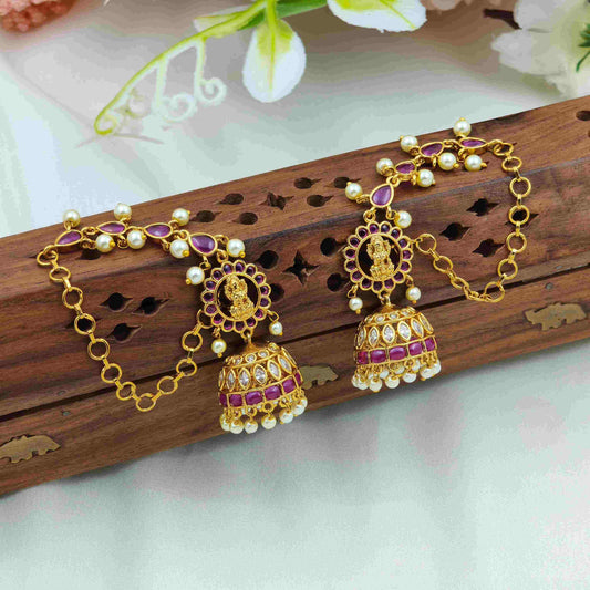 Bahabali Jhumka with Ruby ear chain