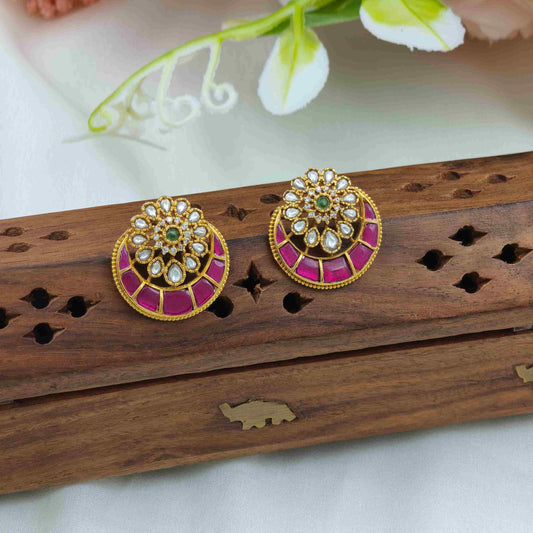 Flora & half moon Jadau Stud earrings