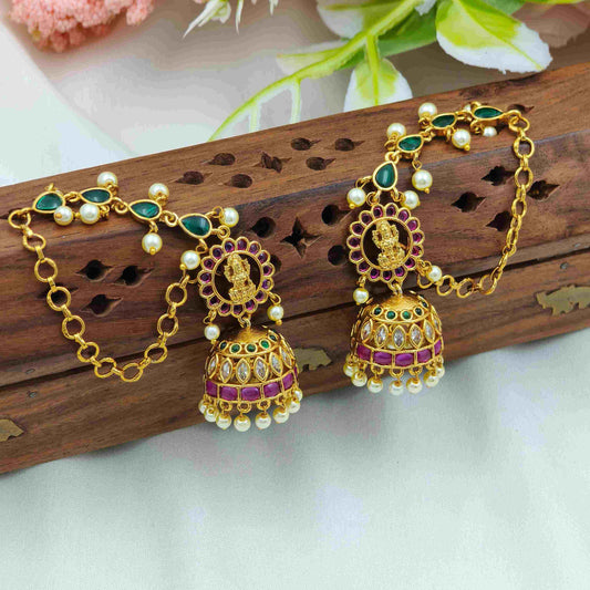 Bahabali Jhumka with Green ear chain