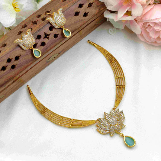 Lotus Aqua Blue drop kante necklace
