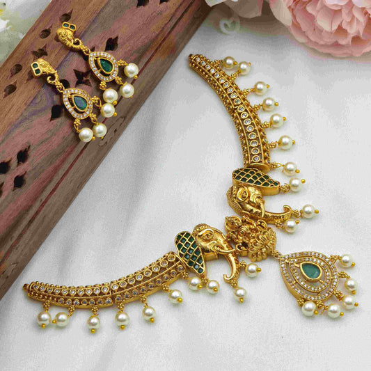 Gajalakshmi Full green Elephant choker necklace