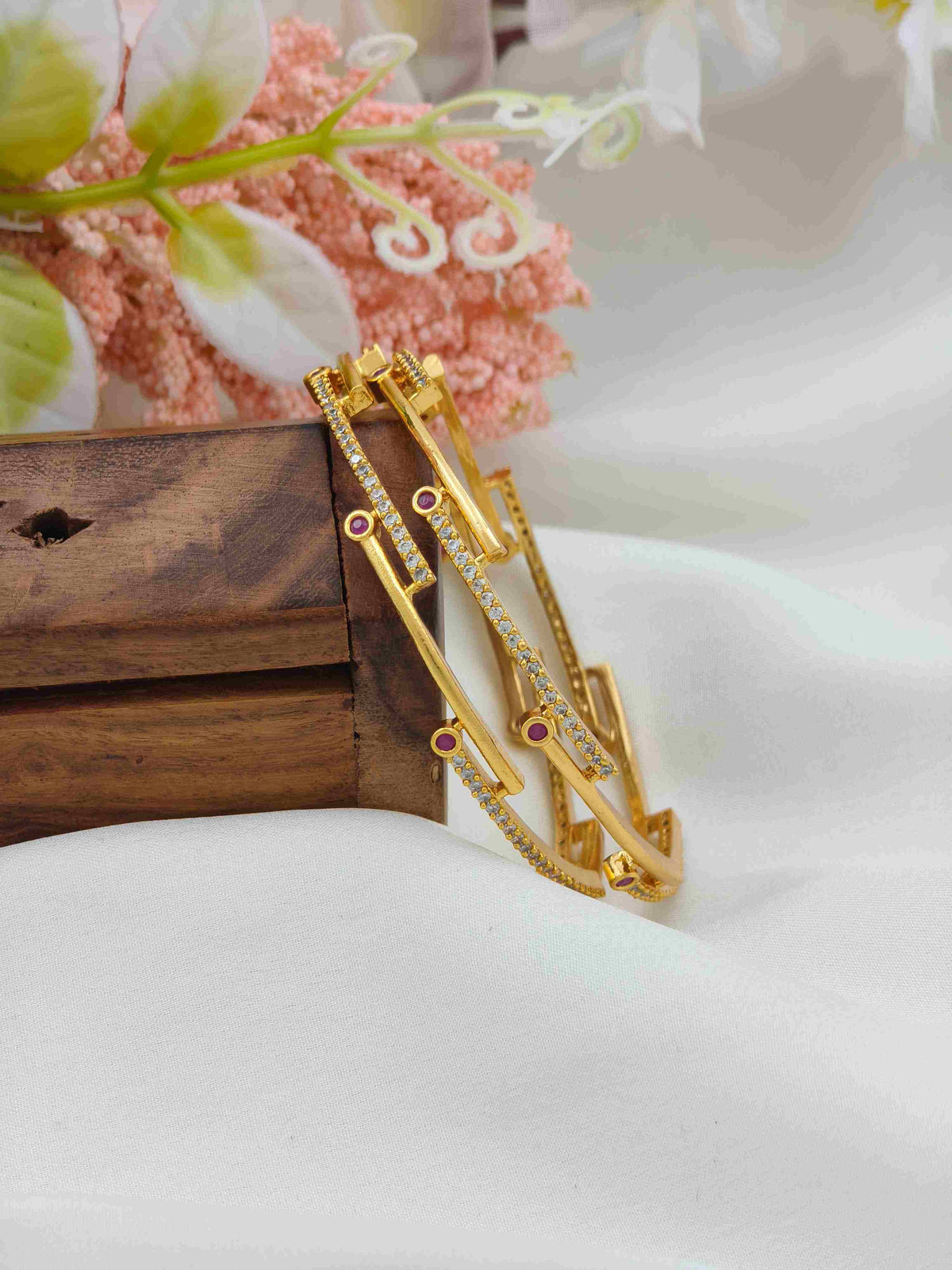 Zig Zag ruby with white stone bangle