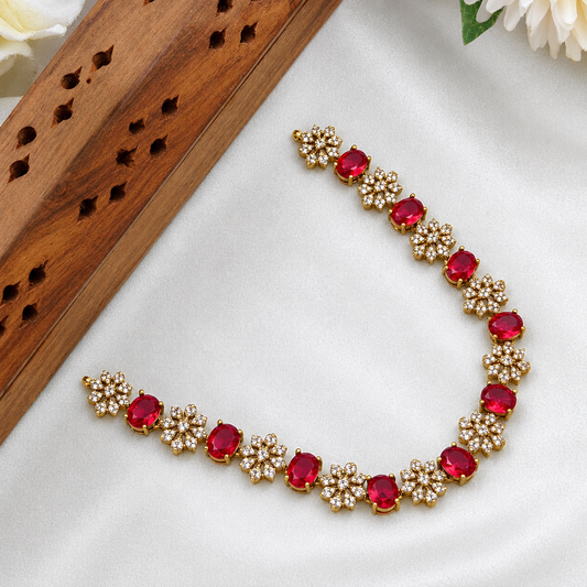 Ruby flower diamond necklace